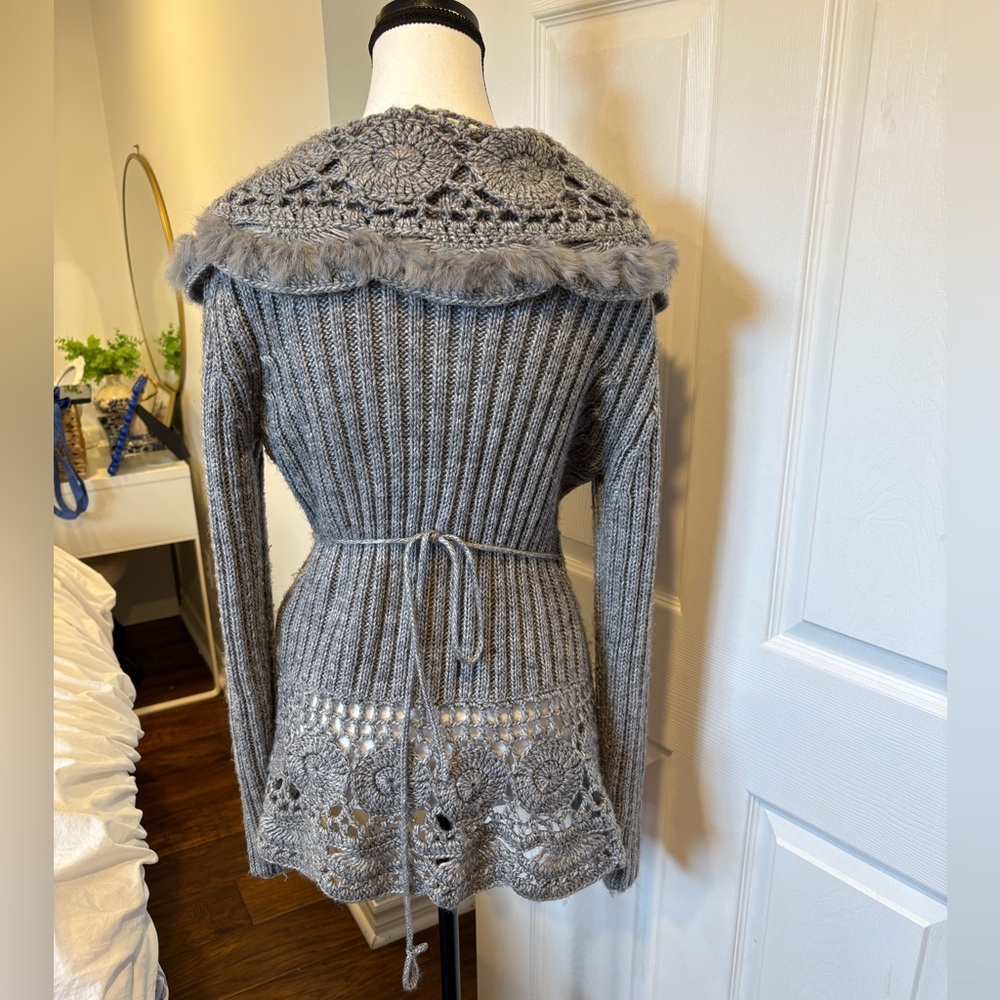 Sioni Crochet Rabbit Fur Trim Wrap Cardigan S/M - Picture 4 of 11